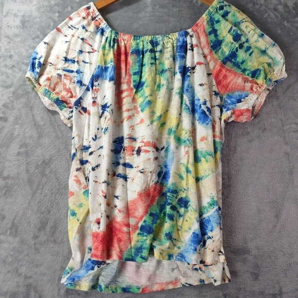 Style&Co Women PXL Plus Boho Festival Off Shoulder Tie Dye Multicolor Cotton Top - Picture 1 of 8